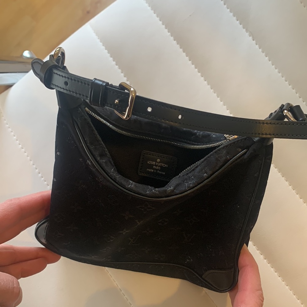 Louis Vuitton Black Mini Satin Monogram Boulogne Pochette. 7.5x5x2” - Picture 3 of 4